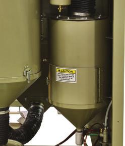 Easy access to reclaimer door for adding fresh media, and to dust drum for dust removal. Efficient 1/2-inch air filter traps oil and water that can ruin blast media and contaminate cleaned parts.
