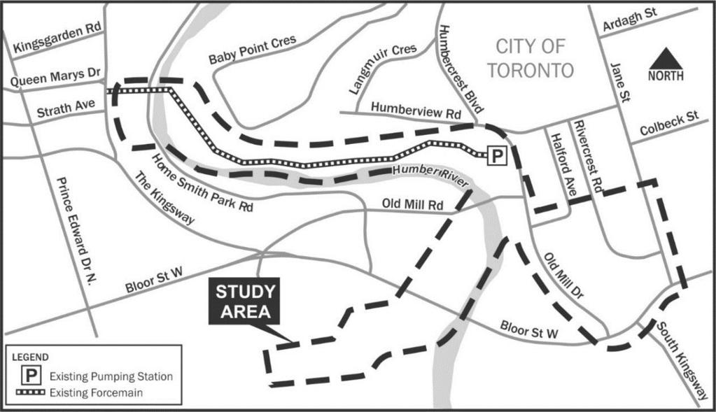 Project Study Area The existing Baby Point Wastewater Pumping Station Forcemain is located in the vicinity of Bloor Street West and the South Kingsway in the City of Toronto.