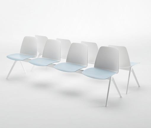 Designed for inhabiting transit and waiting areas, the collection includes elegant benches with die-cast