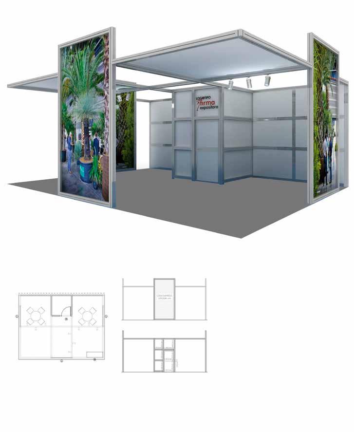 DECORATION OPTIONS 3. PROFESSIONAL WITH CANVAS DECORATION 40 /sq.m. + VAT Features: Printed canvas on perimeter (200X385 cm.) 1 for each 16 sq.m. (If the stand has a partition wall, a white modular wall will be placed).