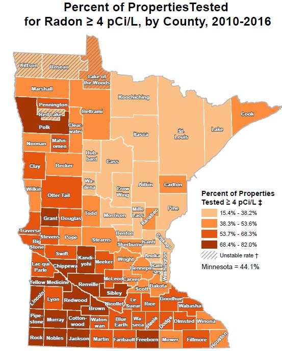 Minnesota has High Radon Statewide Minnesota 2 in 5 homes are over 4.