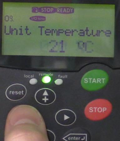 The VFD temp can be checked by pressing the arrow button. 11. Press the arrow button to select "Operate Mode".