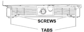 Removing / Replacing the Base Grille Required Tools: Phillips screwdriver To remove the base grille: 1. Open the refrigerator door. 2. Remove the two SCREWS with a Phillips screwdriver.