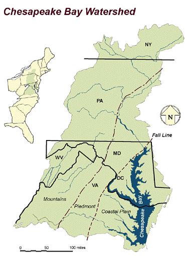 Chesapeake Bay Watershed Largest Estuary in America Includes parts of six states (VA, MD, PA, DE, NY, WV, and all of the
