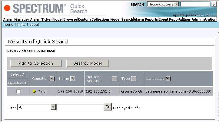 Using the Search Results Table The search results table displays the results of your search, provides links to other views, and provides filtering and sorting tools.