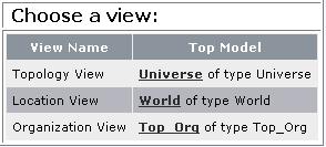 3. In the Choose a View list, shown in Figure 12, do one of the following: To browse models in the Topology view, click the Universe link. To browse models in the Location view, click the World link.