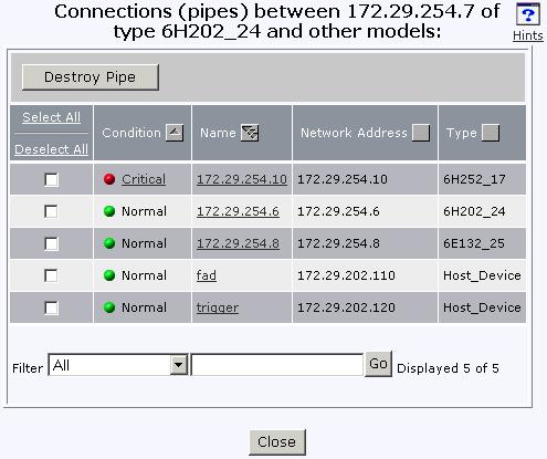 Opening the Model Pipes View Network connections are collectively represented as logical links called pipes. The Model Pipes view allows you to see all the models connected to another model.