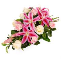 Soft Pink Spray fragrant Oriental Lilies, Pink Roses, White