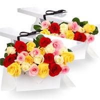 Bouquet of Roses Three Dozen Red thirty six long stem red roses arranged in lush foliage and wrapped in beautiful coloured paper.
