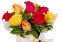 Boxed Roses classic boxed arrangement with multi coloured rose (red, yellow pink) Bright