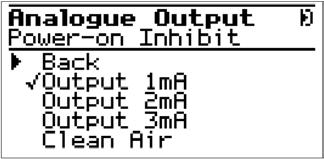 Operation Fault Output Press the key to accept the displayed value or press the key until the is adjacent to the required value and press the the Analogue Output menu.