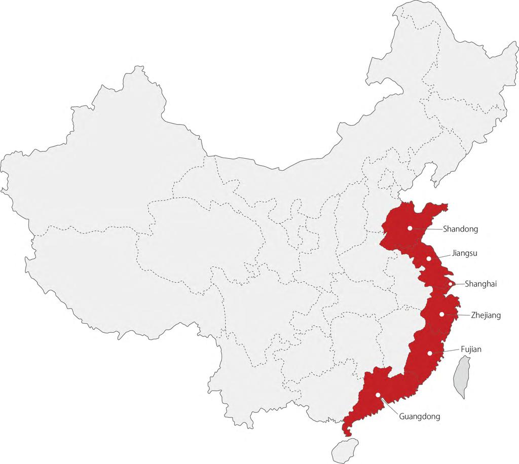 China Coverage Our Coverage Area in Mainland China, is extended through the 6 main Coastal zones, which are home of the Majority of the Chinese industry.