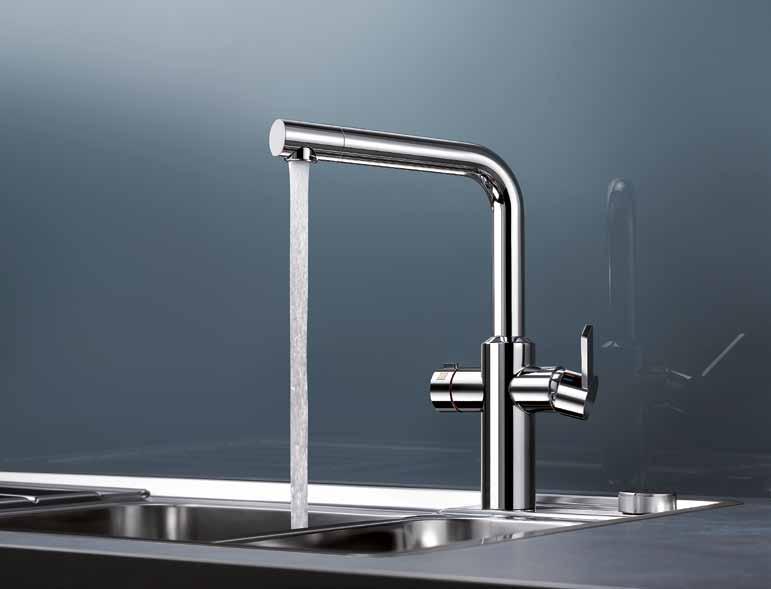 The elegant, minimalist 2-in-1-mixer tap fits any kitchen environment. More free space.