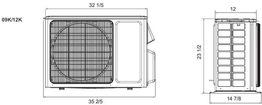 DIMENION - OUTDOOR Fig. 3 Outdoor Unit (izes 09-12) Fig.