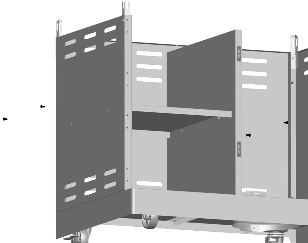 6 Attach cabinet shelf to center cart divider using two #10-24x3/8"screws. two #10-24x3/8" screws.