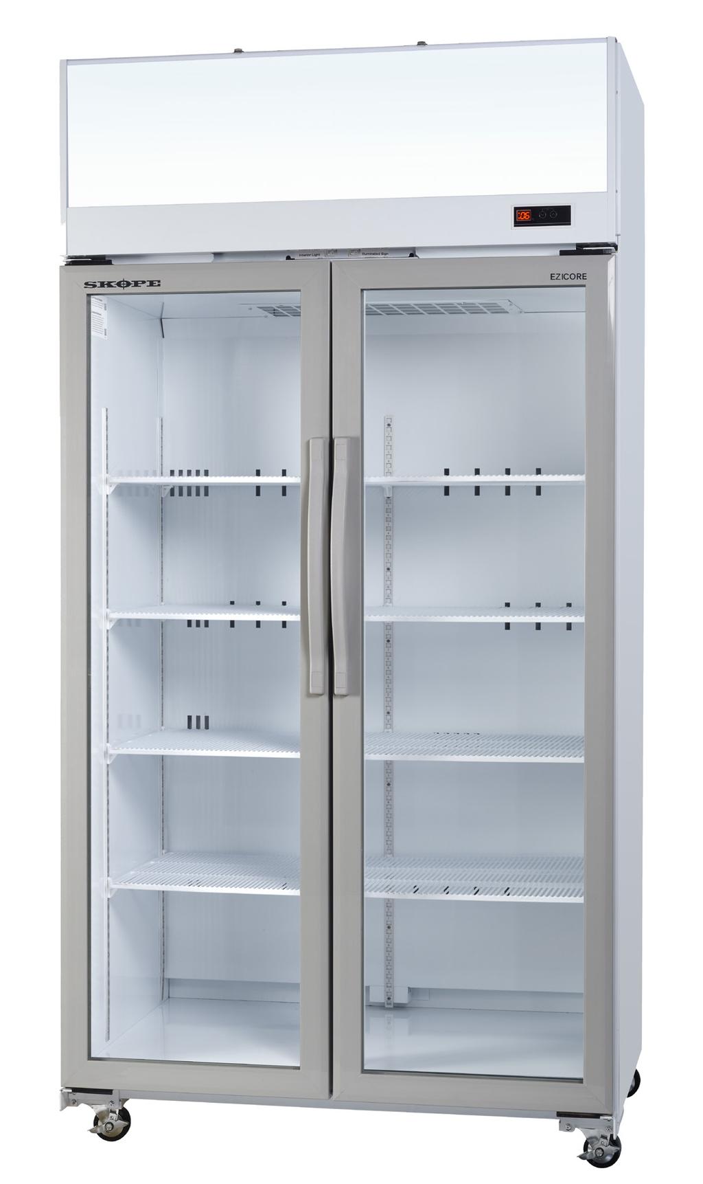 TCE00 2 door upright glass door fridge Our entry level General Display fridge, with EZICORE - a convenient & easy to remove refrigeration cartridge.