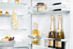 Premium GlassLine door shelves with stainless steel trim. Elegant s/steel bars help retain taller bottles and jars.