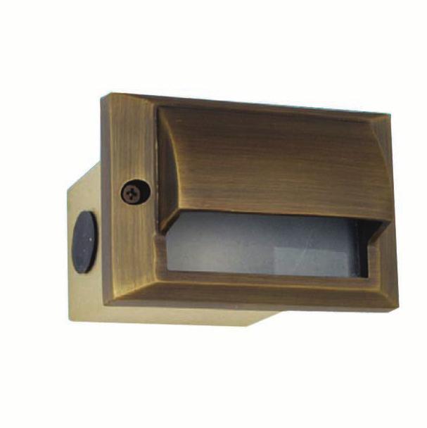 B-D007 Turbo Eyelid Recessed eyelid wall light. Made of solid brass with antique bronze finish. Rear or side cable entry. Low profile with frost glass lens. Max.