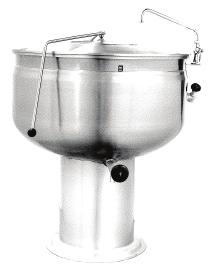 Direct Steam Kettles Direct Steam Kettles - Stationary Pedestal Full Jacketed with Hinged Cover. 35 PSI and 2 Tangent Draw-off. DP-20F with type 316 liner. DP-30/40/60F with Spring Assist Cover.