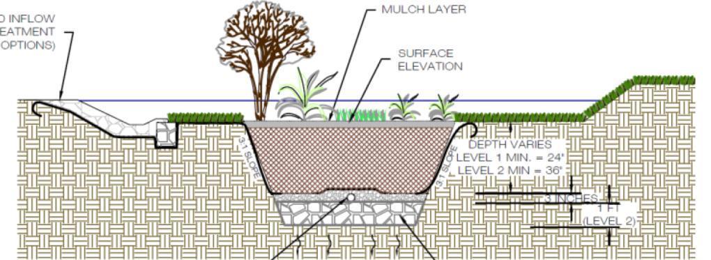 Bioretention: How it Works Runoff flows into a bioretention facility and temporarily ponds.