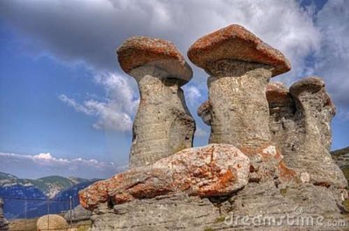 Forms of great beauty, obtained by rock erosion. a. Provincial Park of the Rocks from b. Babele, Bucegi, Romania.