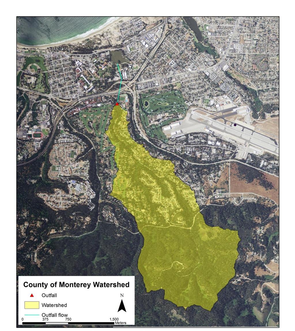 Figure 3. Watershed boundary for the storm drain emptying to Del Monte Lake.