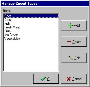 Managing items in drop-down lists To add an item to a drop-down list marked with the symbol (e.g.: the circuit types), simply click on <Manage Circuit Types> item in the list.
