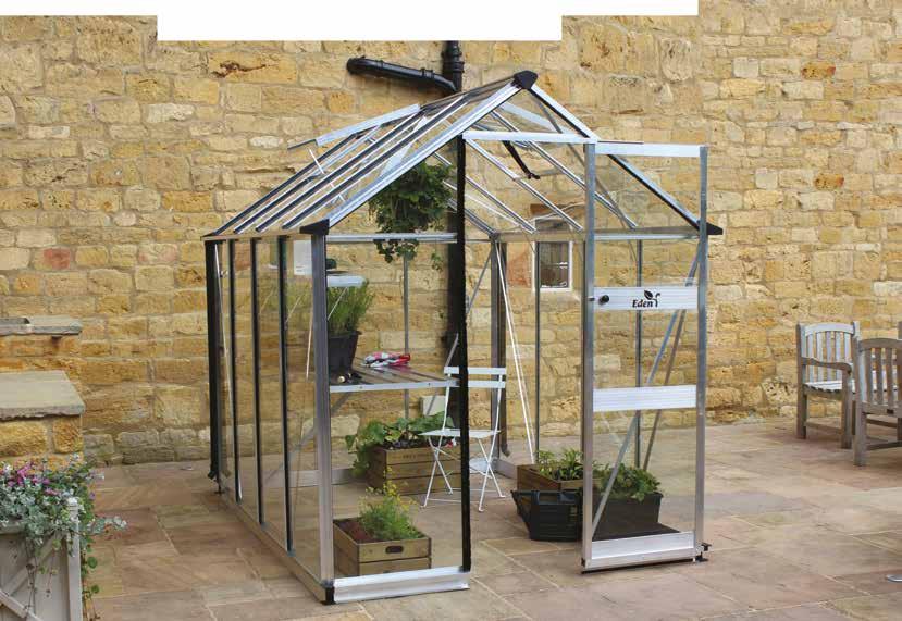 6 Eden Burford 100% Designed and Manufactured by British Craftsmen The Burford is a 6 wide Greenhouse with a single sliding door, featuring Eden s new, patent pending, Zero Threshold door system,