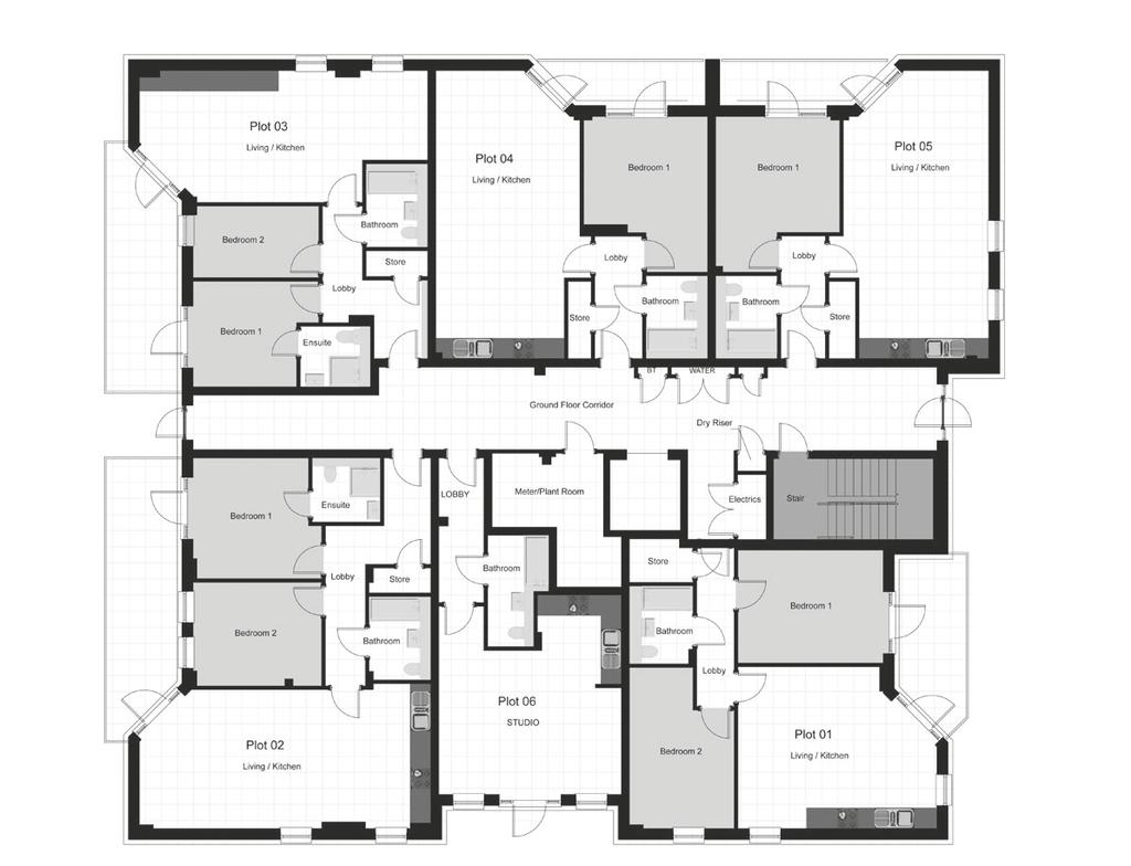 GROUND FLOOR PLOT 01 67 m 2 721 ft 2 Living /Kitchen 25.3 m 2 272.0 ft 2 Bedroom 1 14.3 m 2 153.5 ft 2 Bedroom 2 13.0 m 2 139.9 ft 2 Bathroom 3.4 m 2 36.