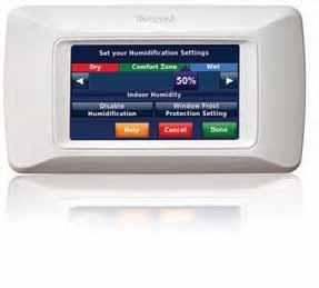 The sliding scale shows both actual and desired humidity on the same screen and relates Relative Humidity (RH) % into a comfort range so that homeowners easily understand how to control humidity in