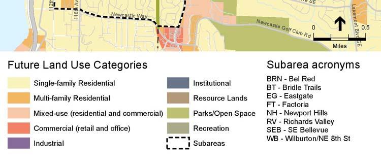 Potential types of new uses and development along the Bellevue South Segment are regulated by the City of
