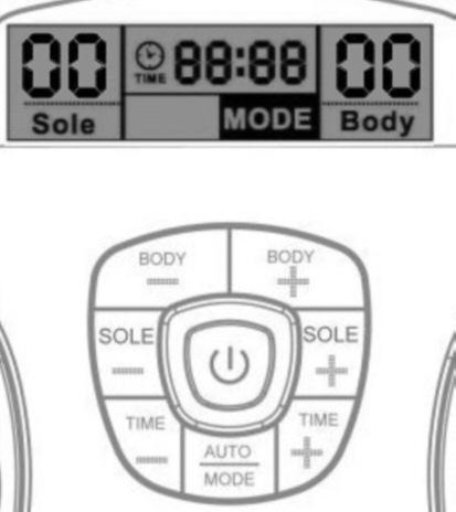 Gently increase intensity setting by pushing the button of SOLE +. Or decrease intensity setting by pushing the button of SOLE -. The intensity level is adjustable between 0 and 99.