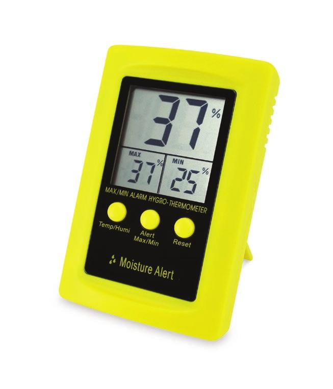 97 mm displays max/min humidity or temperature audible alarm sounds if limits