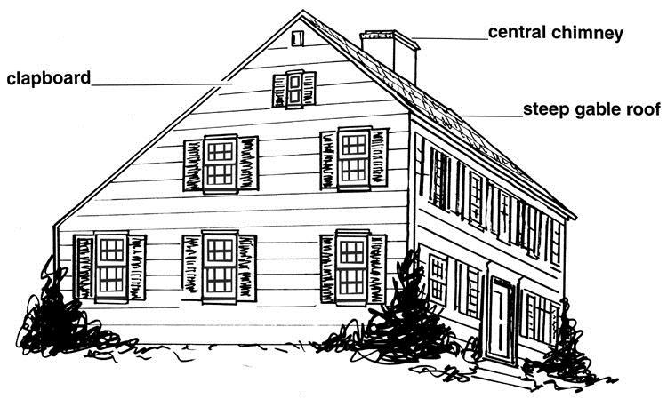 housing styles Early American Houses 9 2-2 1/2 story Central chimney Steep gable roof
