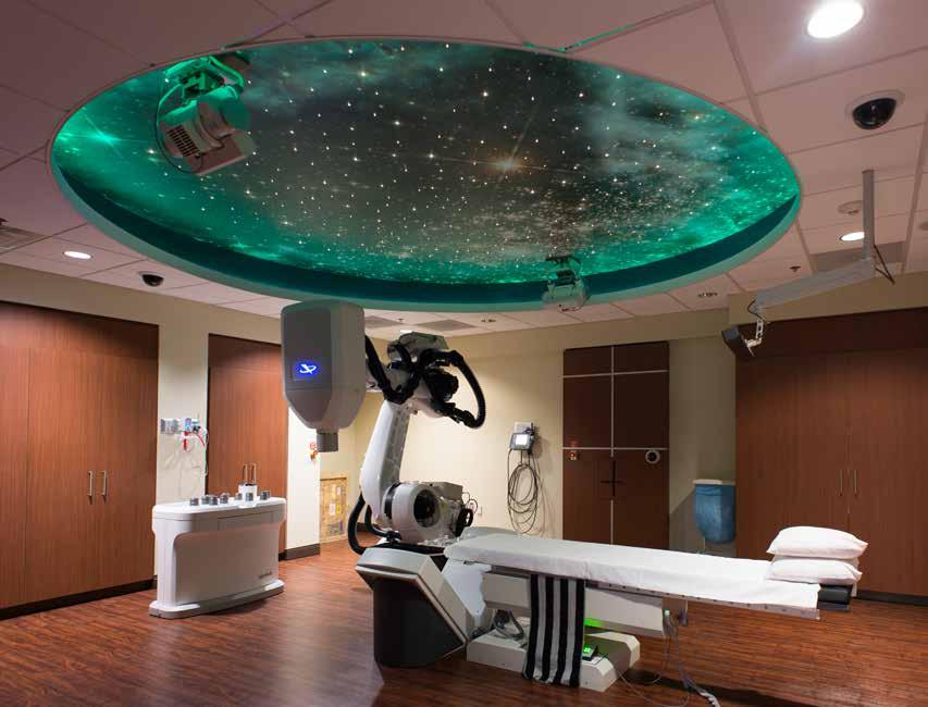 Interesting ceiling features and low lighting in procedure rooms can help a patient