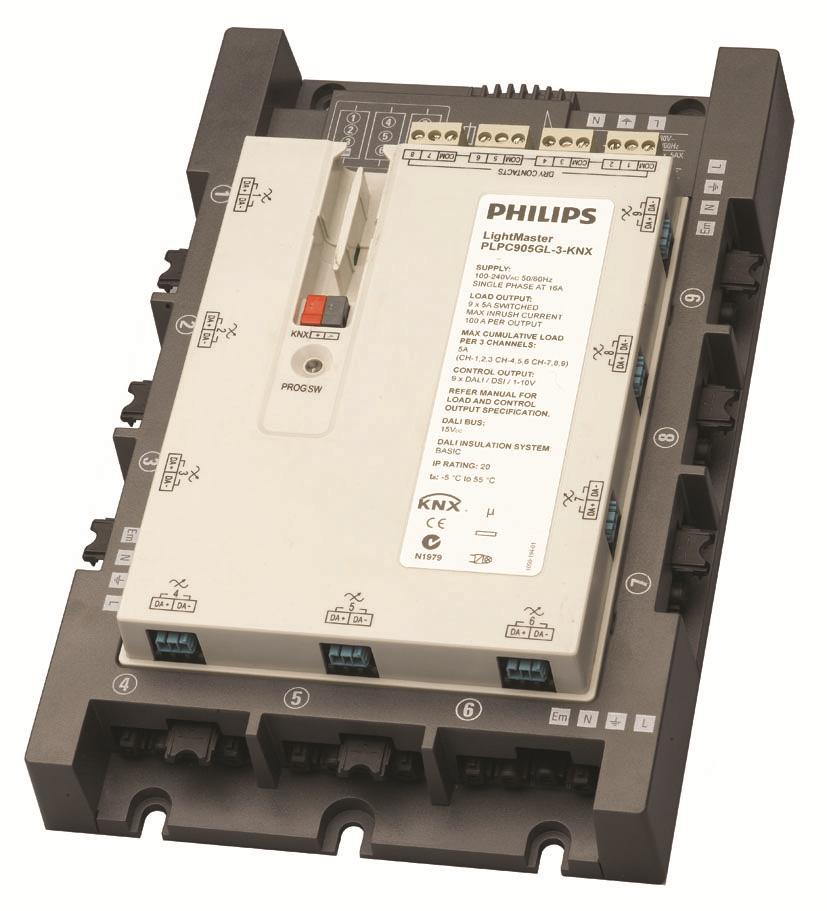 3.4.2 LightMaster Structured Cabling Dimmer Actuator PLPC905GL-3-KNX, PLPC905GL-3-HD-KNX, PLPC905GL-4-KNX, PLPC905GL-4-HD-KNX These devices are standard protocol dimmer actuators designed for direct