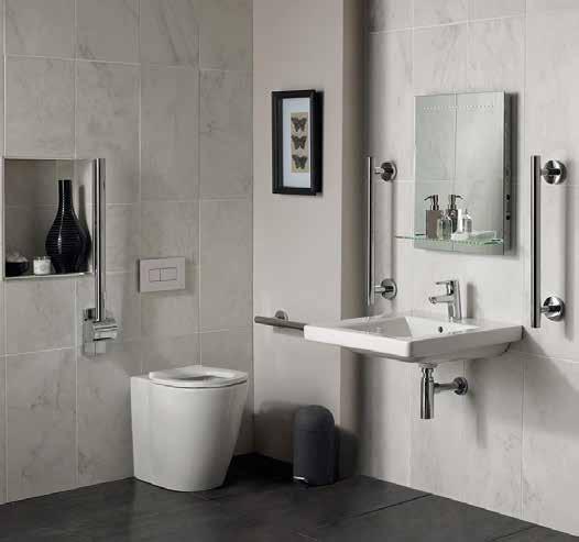H C MIX Repair, Maintenance and Improvement Commercial Plumbing Solutions FREEDOM Bathroom Pack with 60cm Accessible Basin and Raised Height Back-To-Wall WC Bowl - Chrome Rails C24469 S6403AA