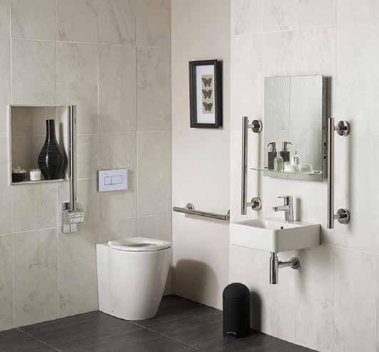 H CH C MIX MIX Plumb Center FREEDOM Bathroom Pack with 40cm Cube Handrinse Basin and Raised Height Back-To-Wall WC Bowl - Chrome Rails C24471 S6406AA Delivered in one box Wall mounted wheelchair WC