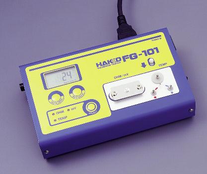 The HAKKO FG-101 Soldering Tester measures tip temperature, leak voltage and tip-to-ground resistance.