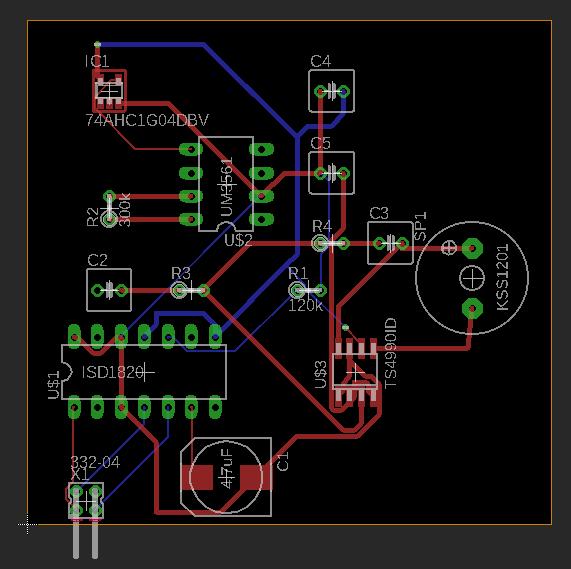 Figure 2.8.3: First PCB design for Audio Circuit, used to give us an estimate of the final physical dimensions.