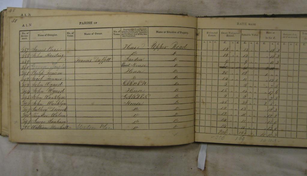 7. CONSOLIDATED RATE BOOK OF THE OUT-PARISH OF ST JAMES AND ST PAUL 1839 40 : UPPER ROAD