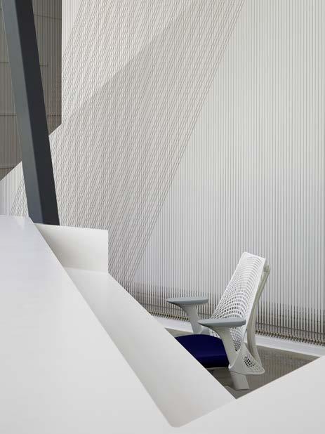 The moiré cable wall, structural members, and Sayl Chair from Herman