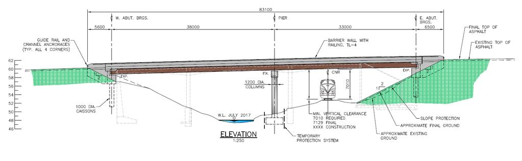 Recommended Replacement Design for the new Hawkesbury Creek & CNR Overhead Bridge is to replace the existing structure