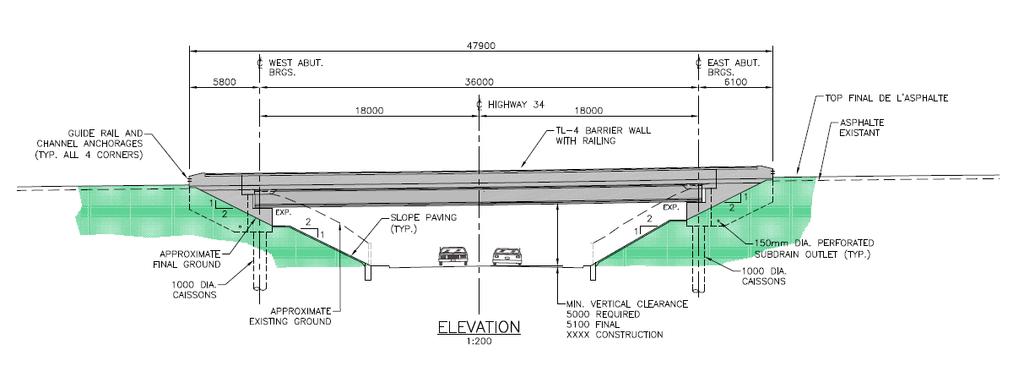 The cross-section of Highway 34 will remain unchanged, however, the bridge will incorporate sloped