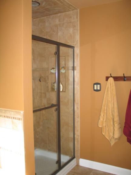 A new shower base, cement board walls and a three way diverter was the first order of business.