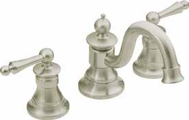 LAVATORY FAUCETS Period-era details, like a gooseneck spout and top finial, give each