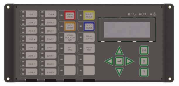 MMX TM User Guide Front Panel Indicators and Control Locations (Model DSPL-420-16TZDS) 16 configurable bi-coloured zone indicators and 16 trouble