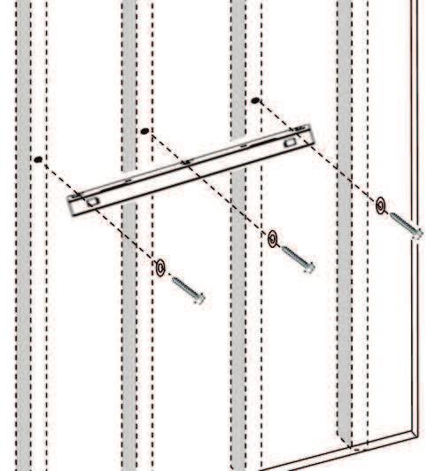 E E STEP 4. Align the holes in the wall bracket (E) with the pilot holes and drywall anchors.