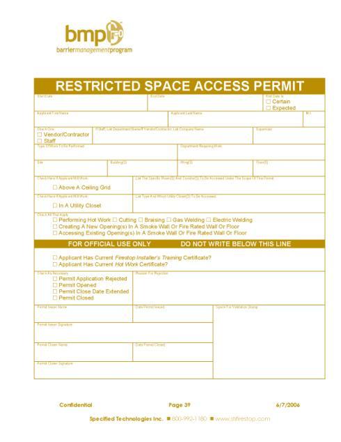Barrier Management Program Above Ceiling Permit Form This permit will be given with a designated start and finish date which