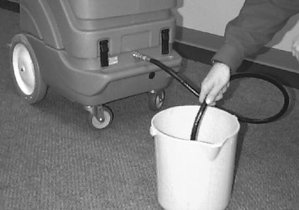 DRAINING TANKS FOR SAFETY: Before leaving or servicing machine, unplug power cords from wall outlets. ATTENTION: Use different buckets to fill and drain machine to prevent solution system clogs.